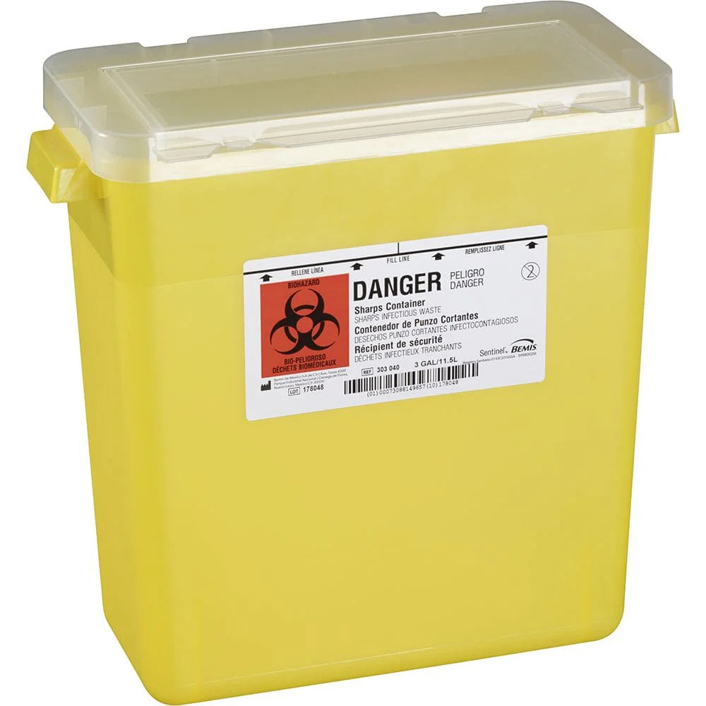 Bemis Sentinel 3-Gallon Sharps Container with Large Opening Lid (12/Case)