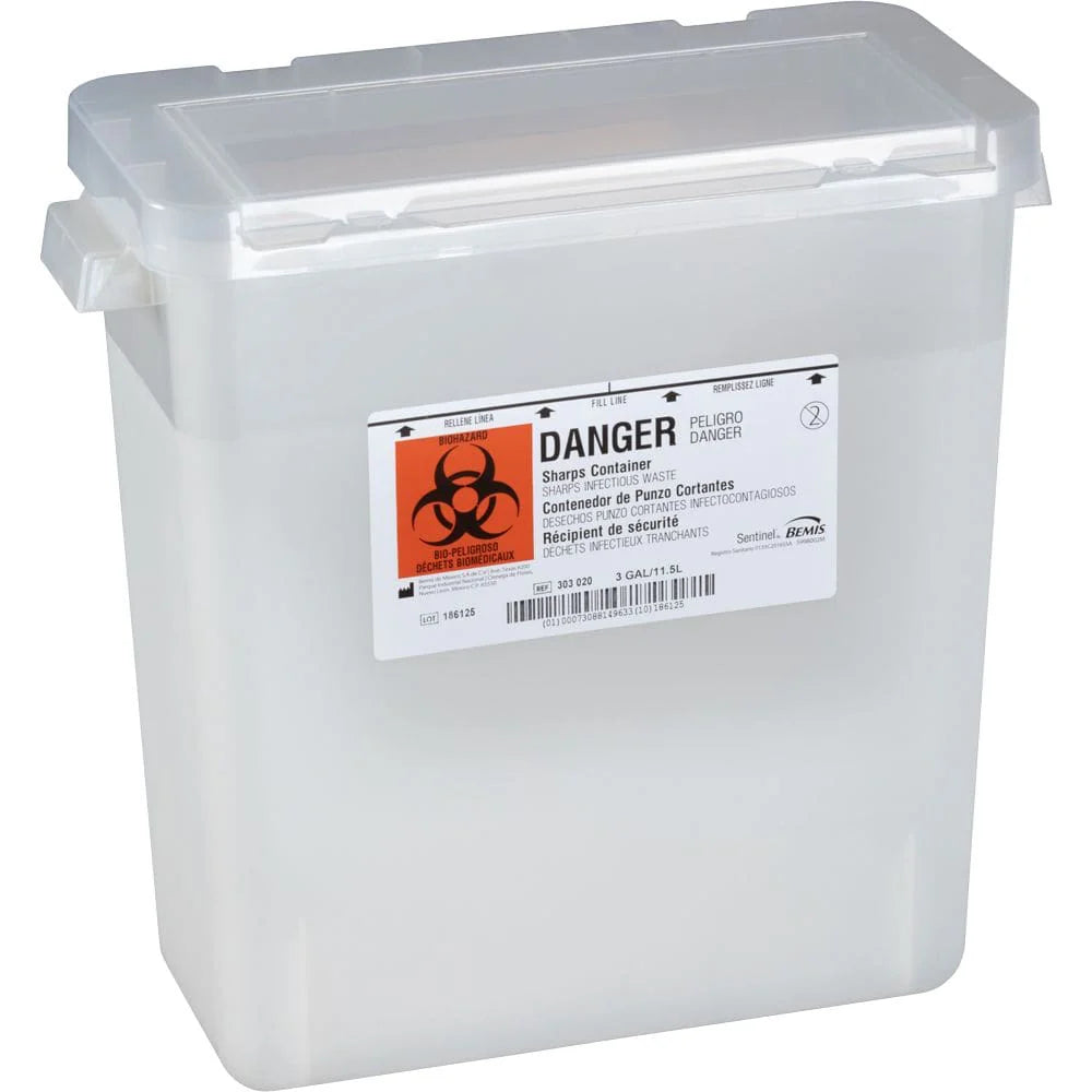 Bemis Sentinel 3-Gallon Sharps Container with Large Opening Lid (12/Case)