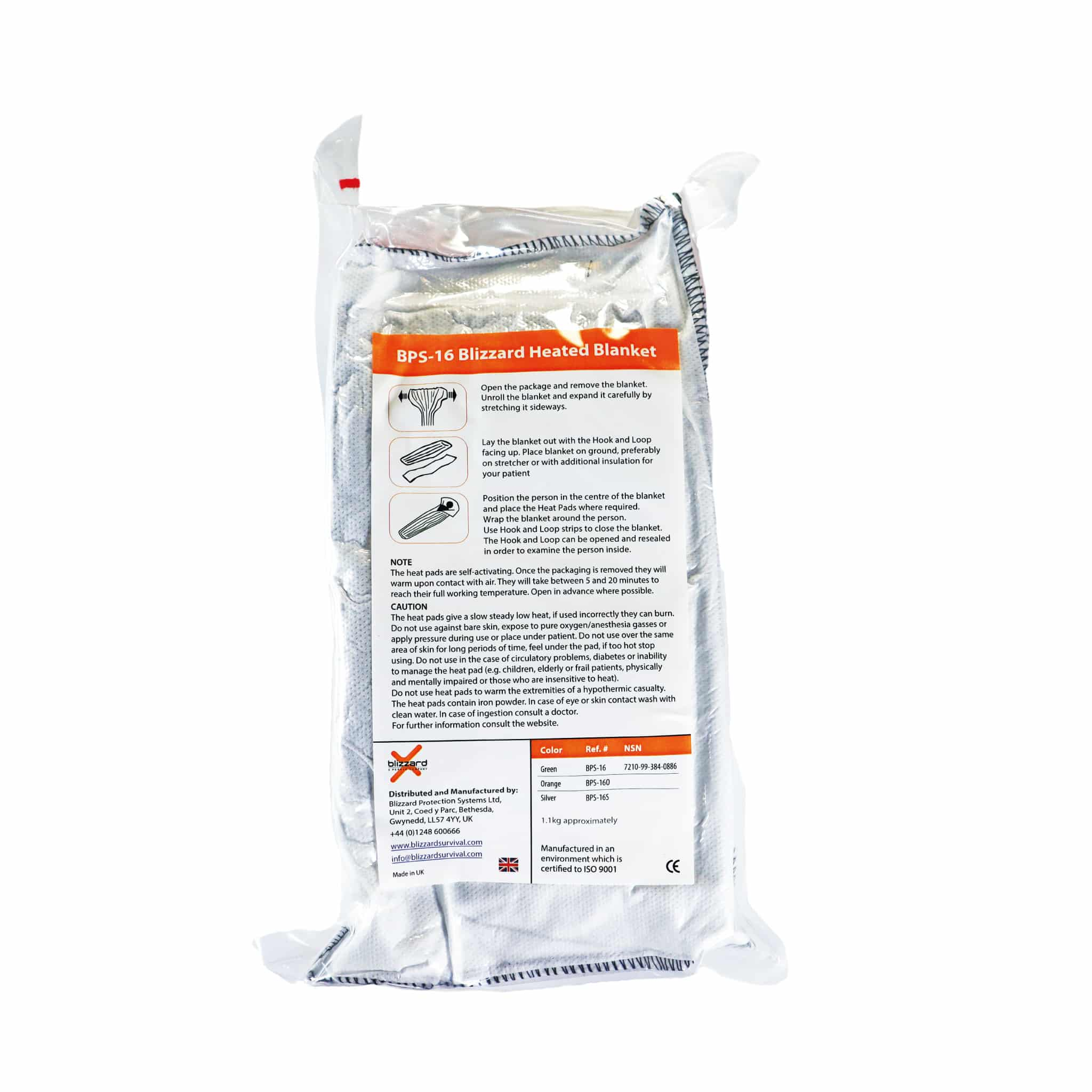 Safeguard Medical-BPS-16-O Blizzard Trauma Blanket + Heat Pads, Large - Orange (10/case)