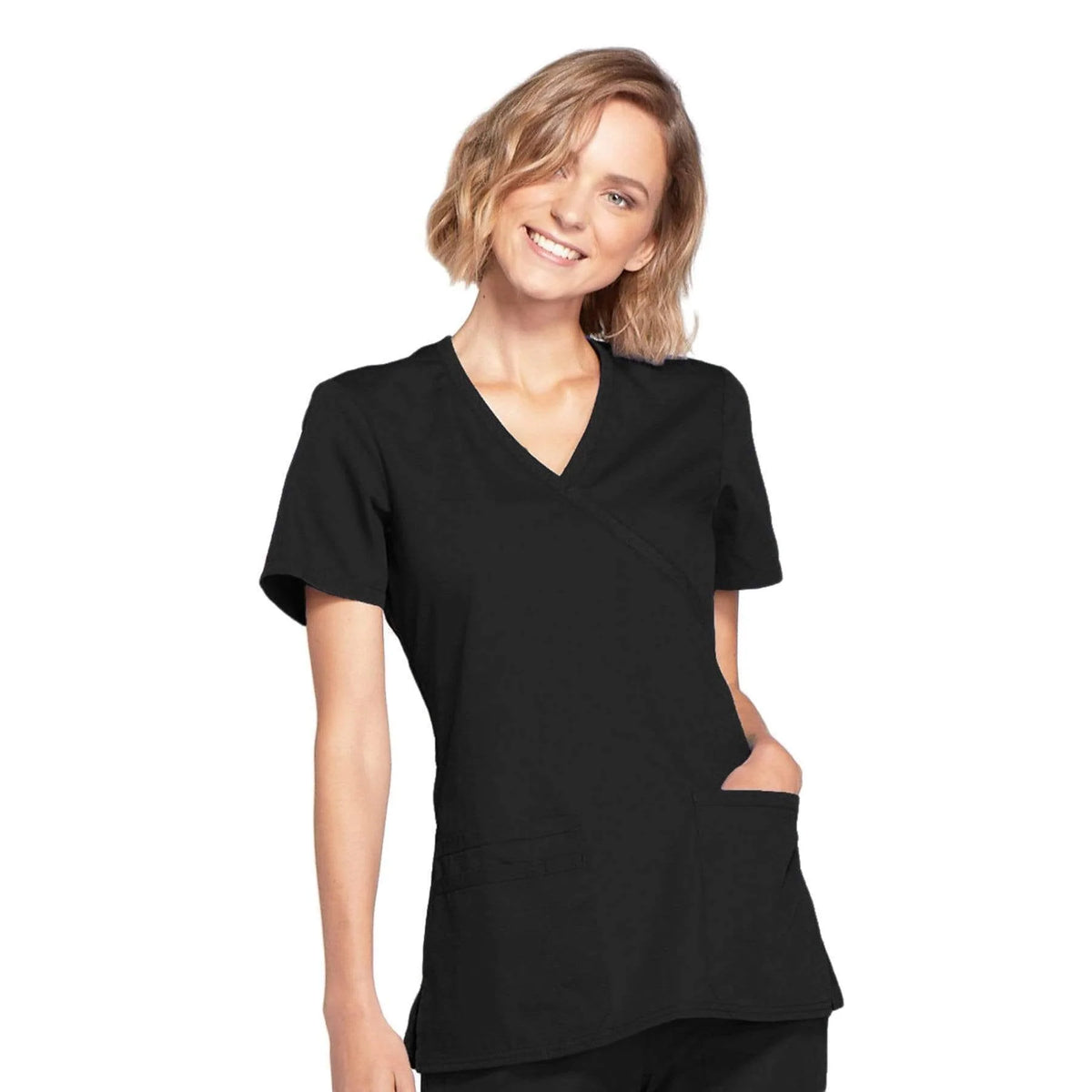 Cherokee Medical WW Originals Women's Mock Wrap Knit Panel Solid Scrub Top