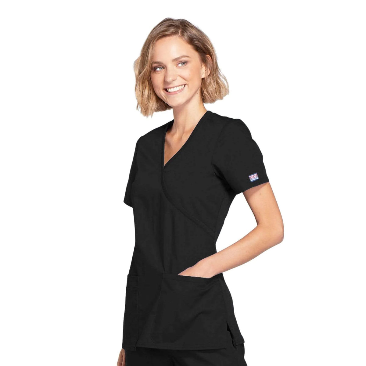 Cherokee Medical WW Originals Women's Mock Wrap Knit Panel Solid Scrub Top
