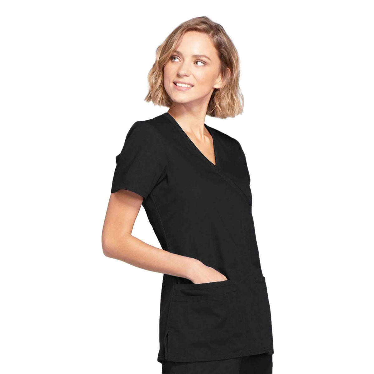 Cherokee Medical WW Originals Women's Mock Wrap Knit Panel Solid Scrub Top