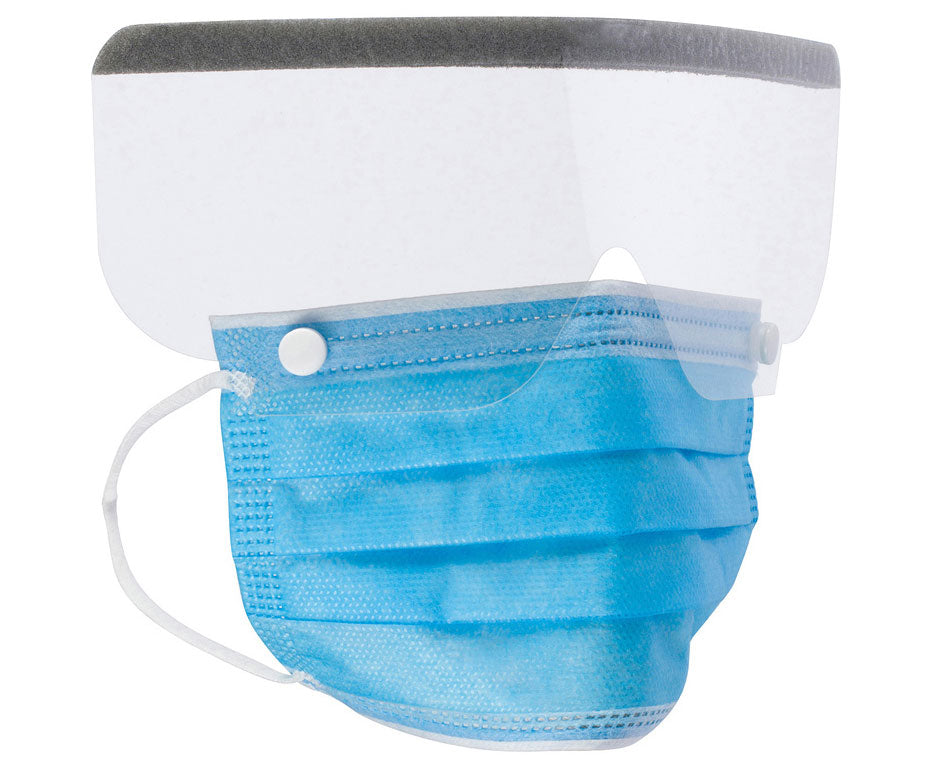 Alpha Protech-5194E Combo Mask with Shield, Snaps, Blue, Earloops, 100/Case (25/bx, 4 bxs/cs)
