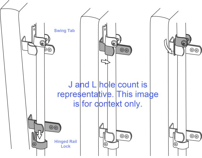 Therafin-50395 Back Hardware, 7/8" & 1" w/ 6 Hole Ls & 2 Hole Js w/ Swingtabs & Rail Locks