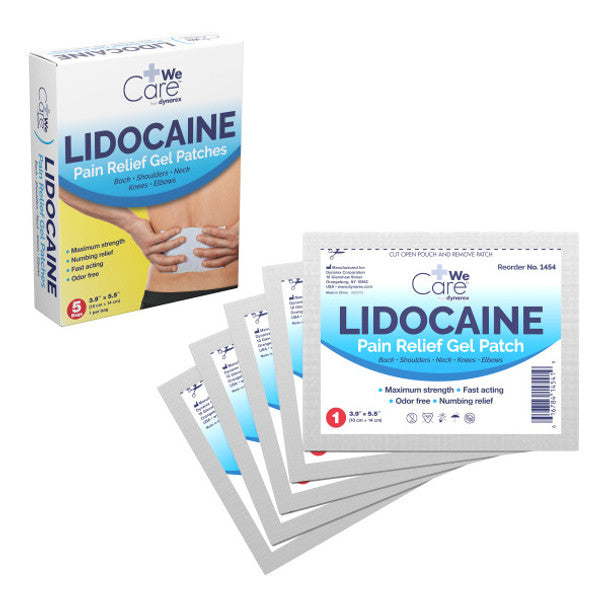Dynarex-1454 Lidocaine Pain Relief Gel-Patch 10cmx14cm - 4%, 10cm x 14cm, 1pc/bag, 5bg/box, 12bx/cs