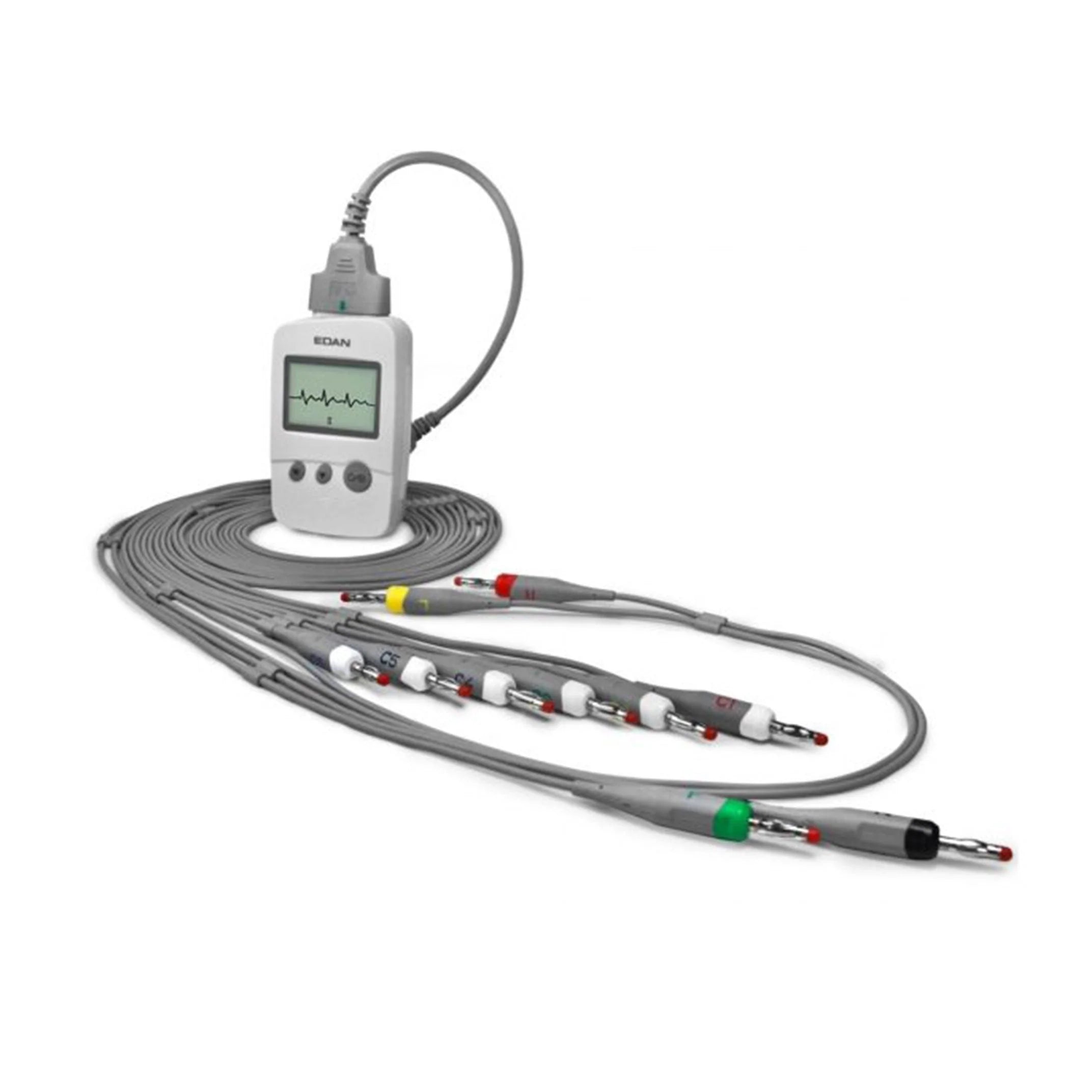 EDAN PC based, wireless 12 channel ECG. Includes acquisition box with USB connection to PC, wireless transmitter for patient, and software. Resting ECG standard with Glasgow interpretation and optional stress upgrade available.