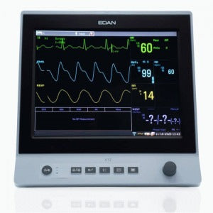 EDAN X12 Patient monitor with 12'' touch screen and Wi-Fi. Standard parameters 3/5-lead ECG, RESP, NIBP, Edan SpO2, 2-TEMP, PR, HR and internal OEM Edan Sidestream G2 CO2 module