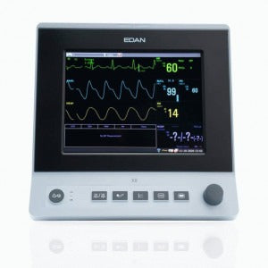 EDAN X8 Patient monitor with 8'' touch screen and Wi-Fi. Standard parameters 3/5-lead ECG, RESP, NIBP, Edan SpO2, 1-TEMP, PR, HR and internal OEM Edan Sidestream G2 CO2 module