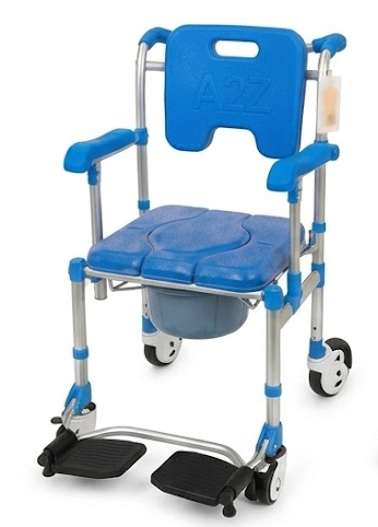 A2Z Mobility-A2Z-SC802BLU Rolling Shower Commode Chair with Footrests - Blue (1 EA)