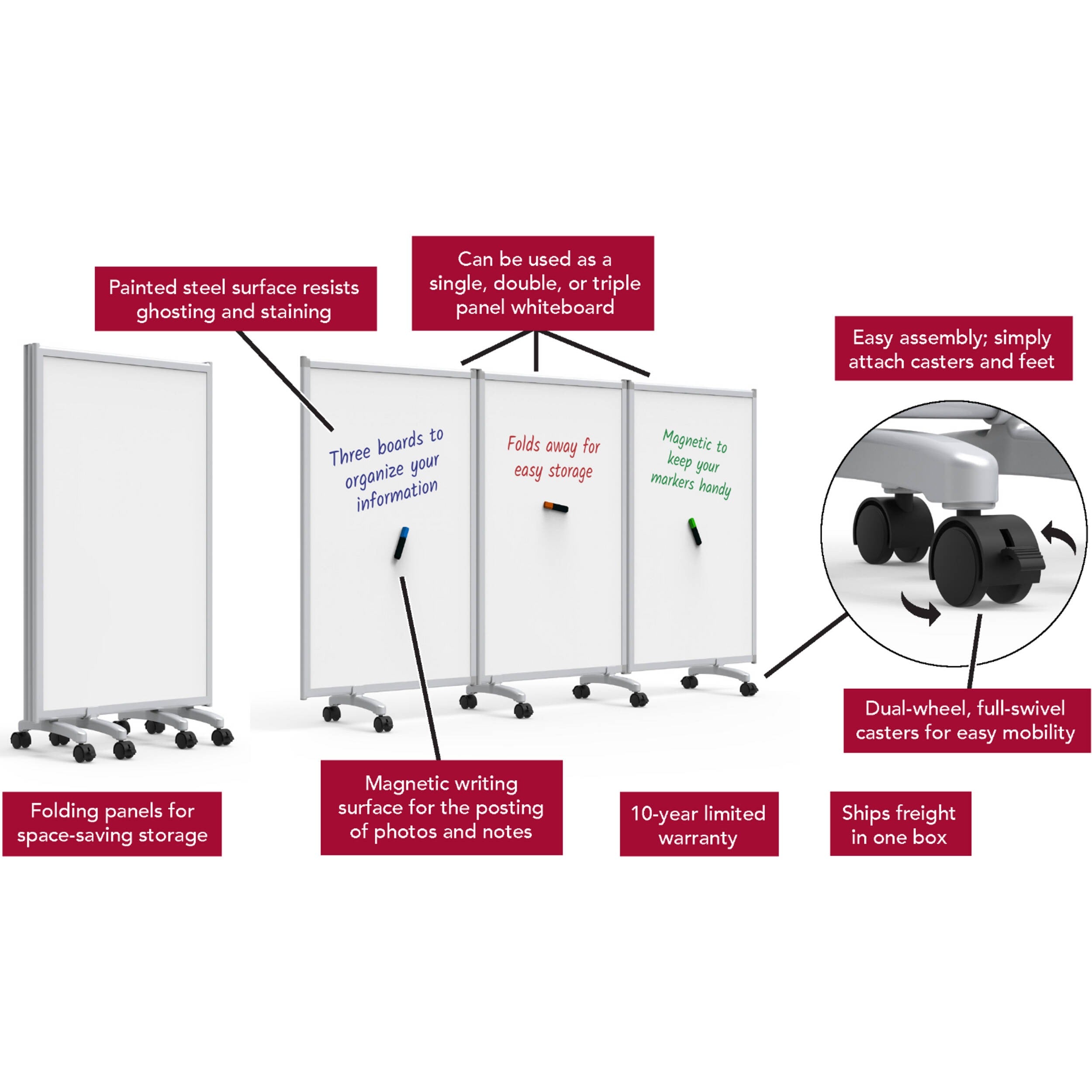 Luxor-MB9152WW Mobile Dry-Erase Folding Divid