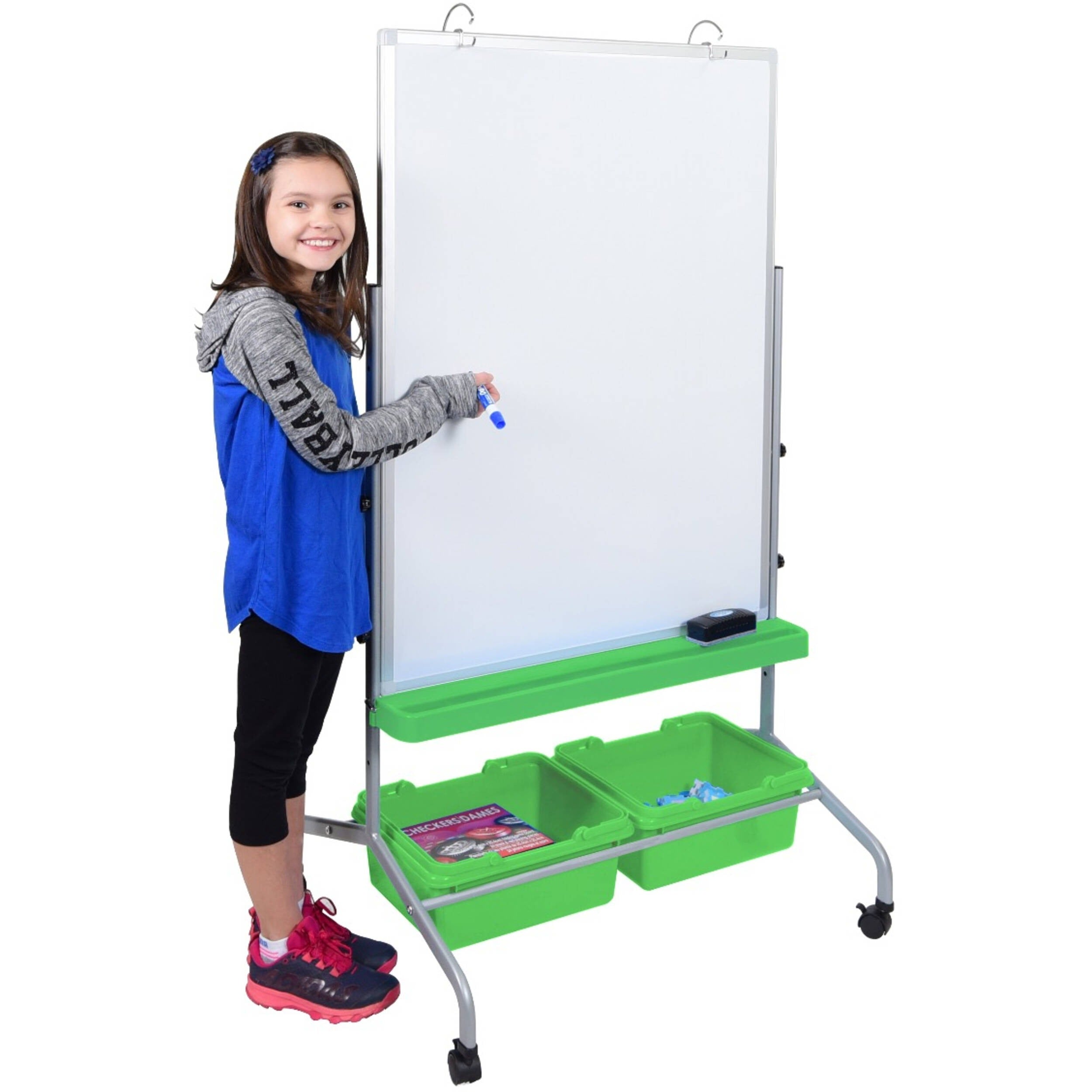 Luxor-MB3040WBIN Classroom Double-Sided Magnetic Whiteboard Stand with Storage Bins