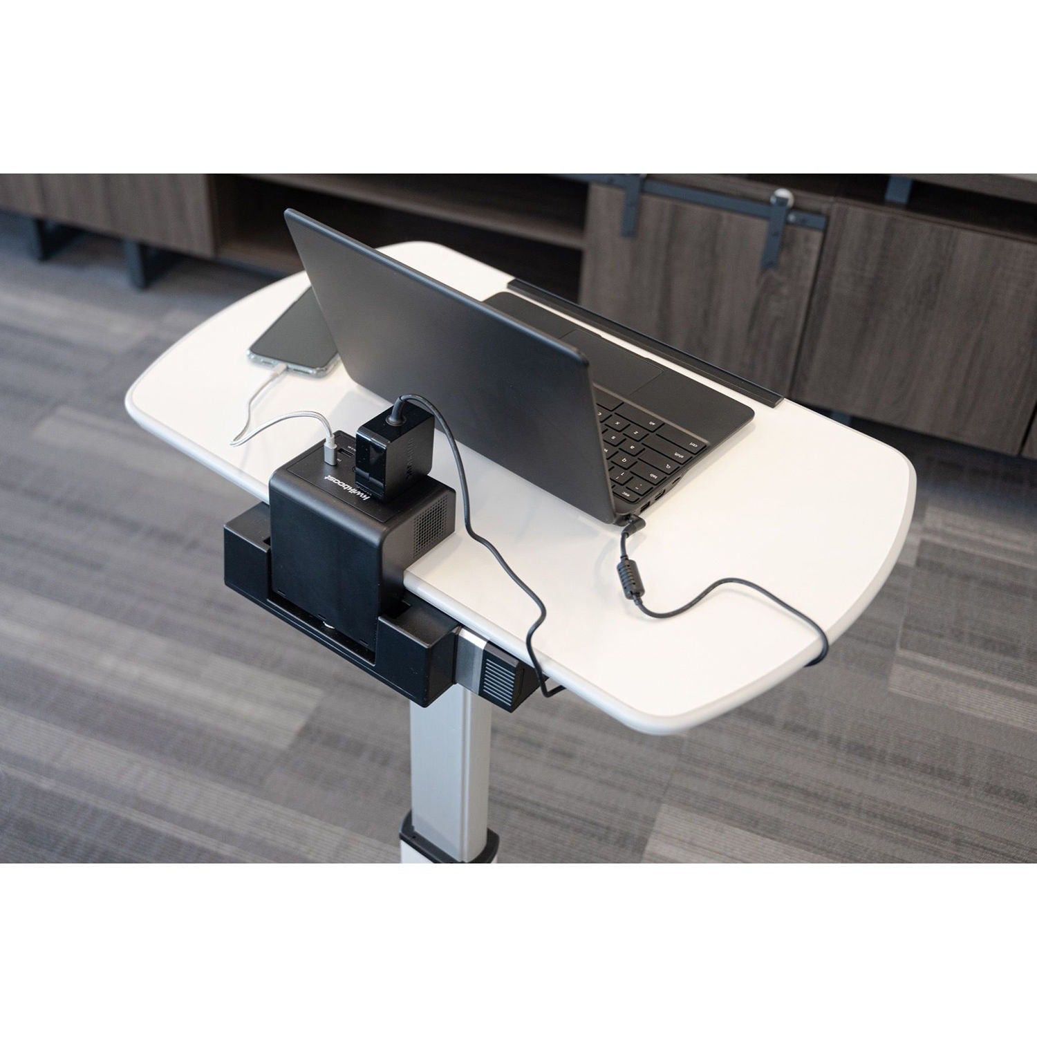 Luxor-LX-PNADJ-EPW Pneumatic Height-Adjustable Lectern with KwikBoost EdgePower Charging Station