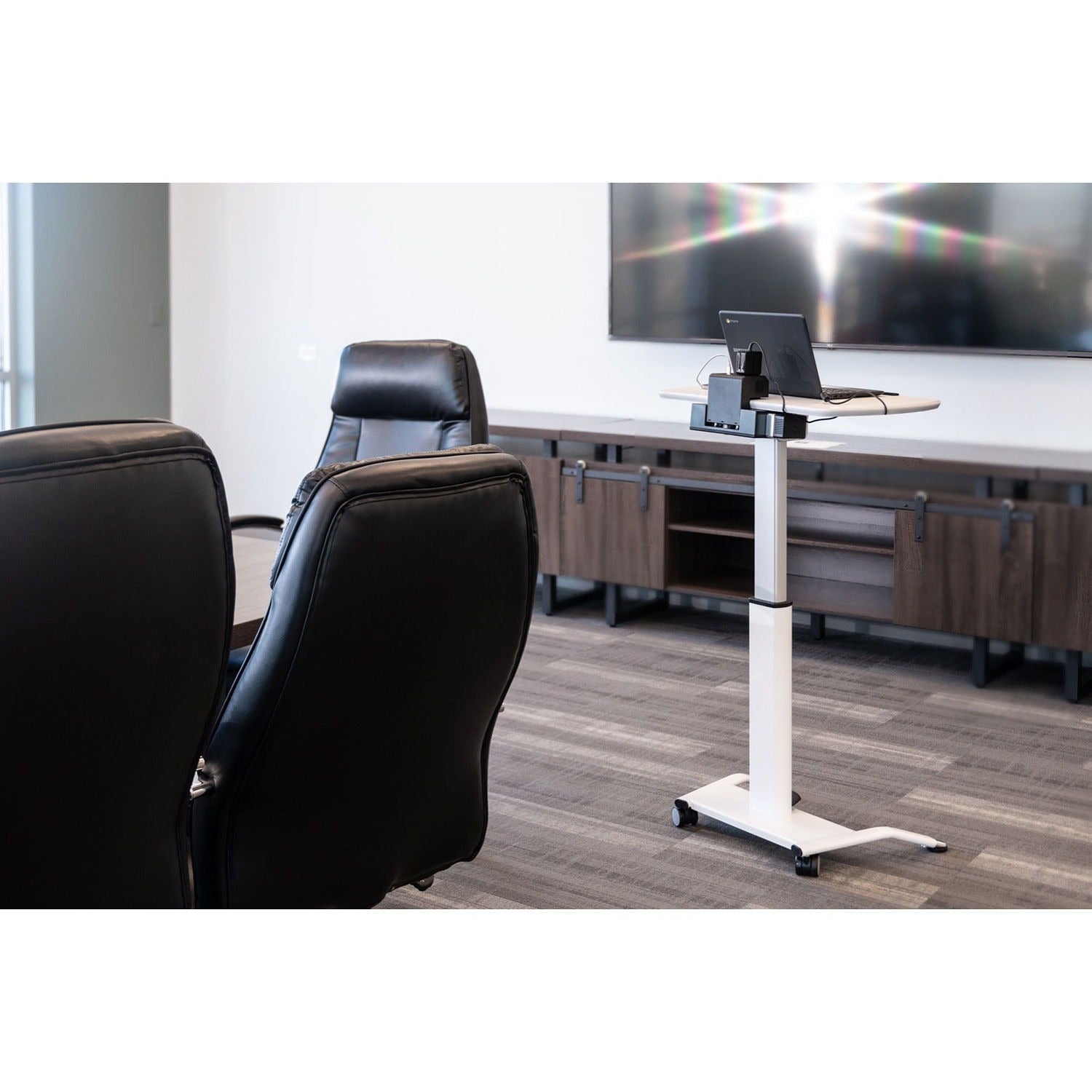 Luxor-LX-PNADJ-EPW Pneumatic Height-Adjustable Lectern with KwikBoost EdgePower Charging Station