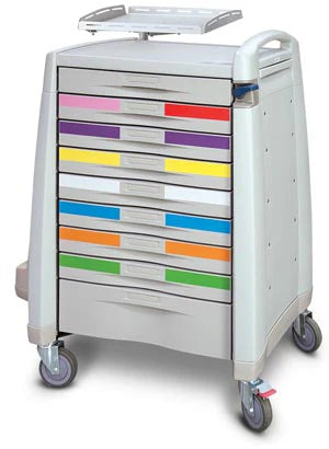 Capsa Healthcare Avalo Standard Medical Cart with Auto Relock, 3" Drawer, Three 6" Drawers, and 10" Drawer