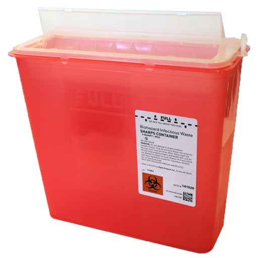 Plasti-Products-141020 Biohazard Sharps Disposal Container, Red (5 Quarter) 20/Case