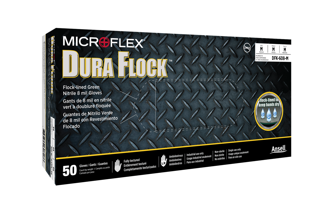 Ansell MICROFLEX™ Dura Flock™ DFK-608 Flock-Lined Industrial-Grade Gloves
