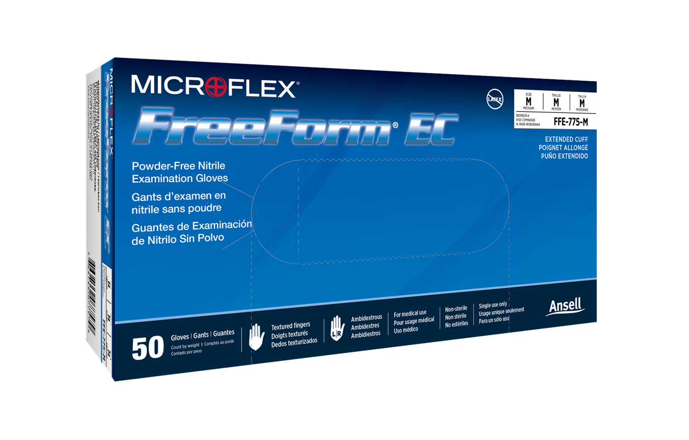 Ansell MICROFLEX™ FreeForm™ EC FFE-775 Ec Powder-Free Extended Cuff Nitrile Exam Gloves
