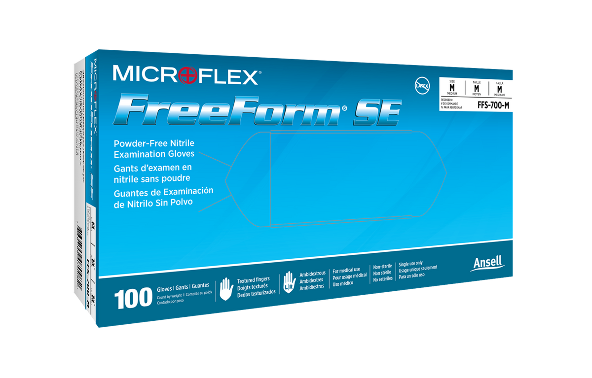 Ansell MICROFLEX™ FreeForm™ SE FFS-700 Se Powder-Free Nitrile Exam Gloves Blue