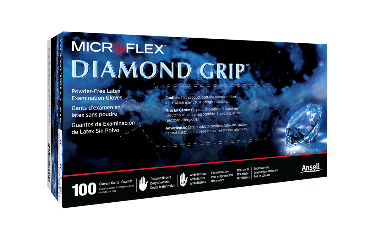 Ansell MICROFLEX™ Diamond Grip™ MF-300 Powder-Free Latex Exam Gloves