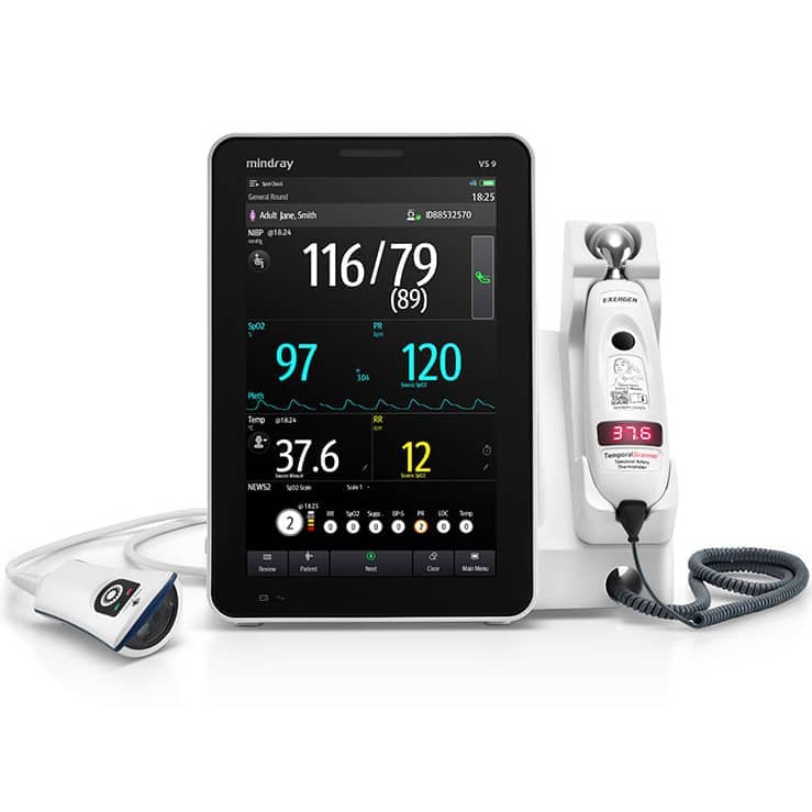 MINDRAY-121-002420-00 VS9 Monitor de signos vitales, presión arterial y frecuencia cardíaca no invasivas, Masimo SpO2, TrueTemp, inalámbrico de 2,4/5 GHz