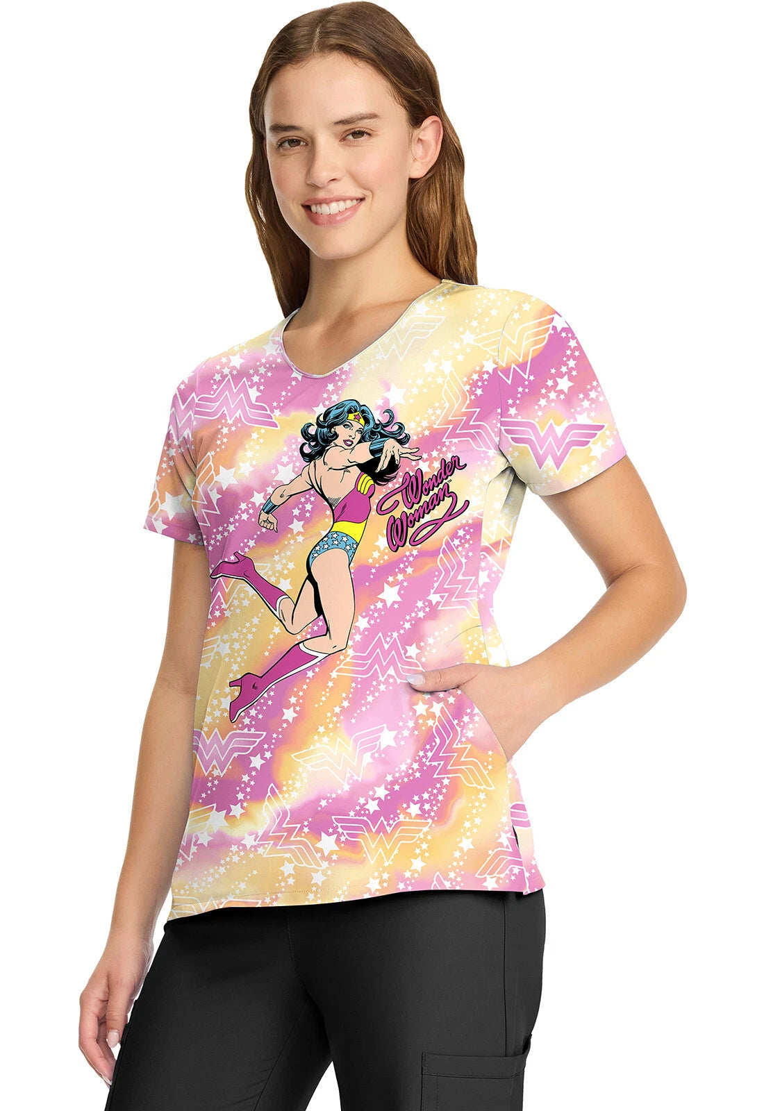 Tooniforms Women Print 2 Pocket V-Neck Scrub Top