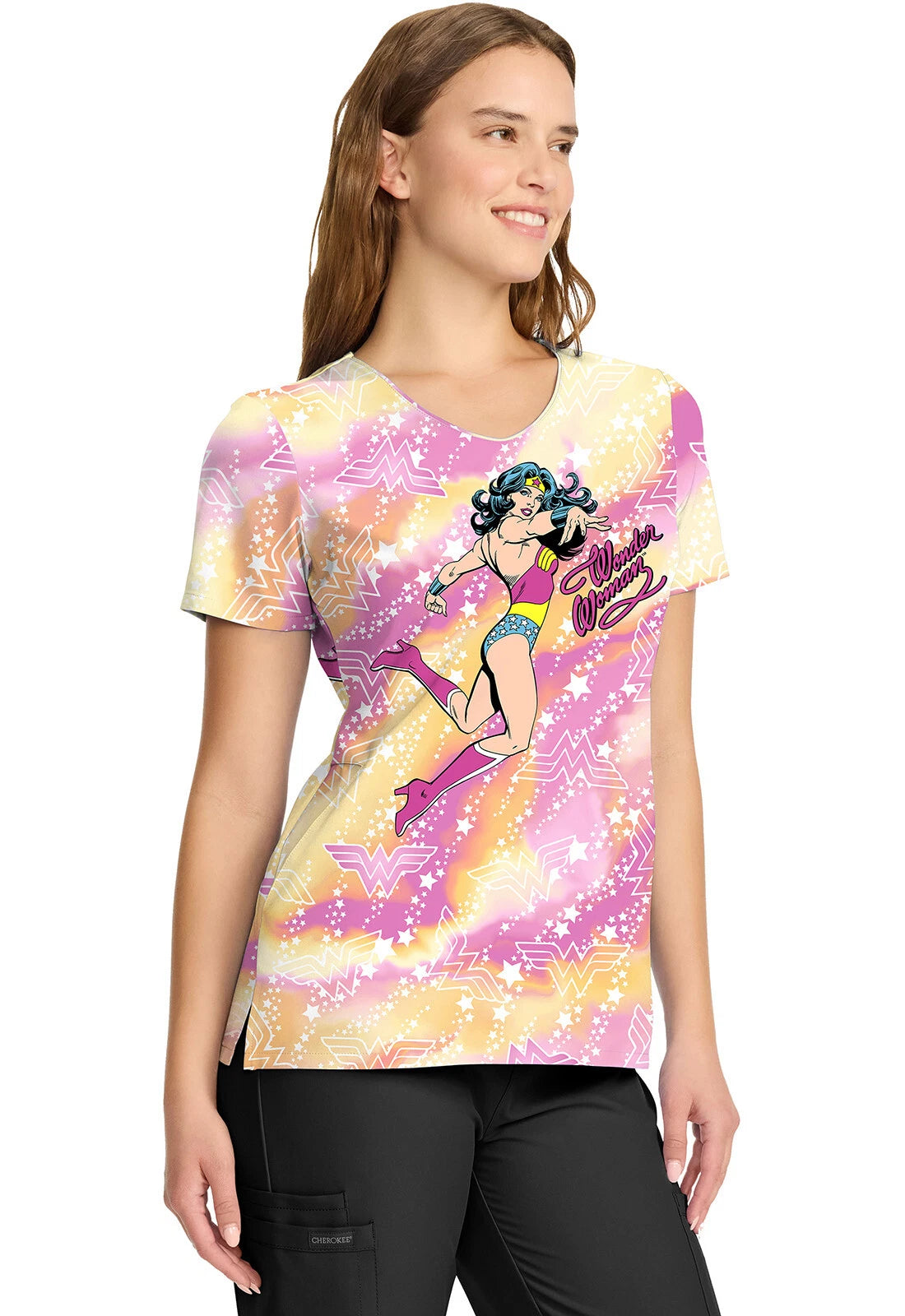 Tooniforms Women Print 2 Pocket V-Neck Scrub Top