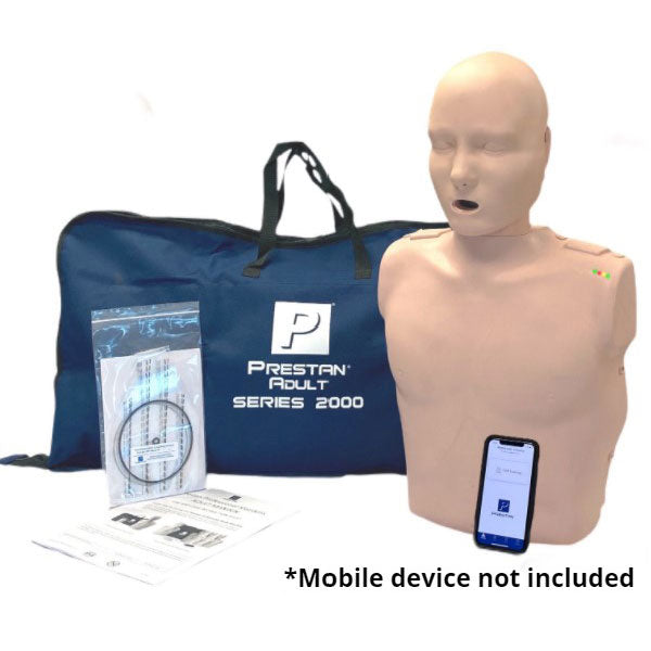 PRESTAN-PP-JTM-100M-DS Maniquí de tracción mandibular profesional para adultos con retroalimentación de RCP, individual (piel oscura); incluye (10) protectores faciales/bolsas pulmonares para adultos, bolsa de transporte e instrucciones