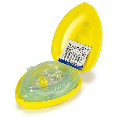 LAERDAL-83001133 Máscara de bolsillo con entrada de O2, correa para la cabeza, guantes, estuche rígido amarillo