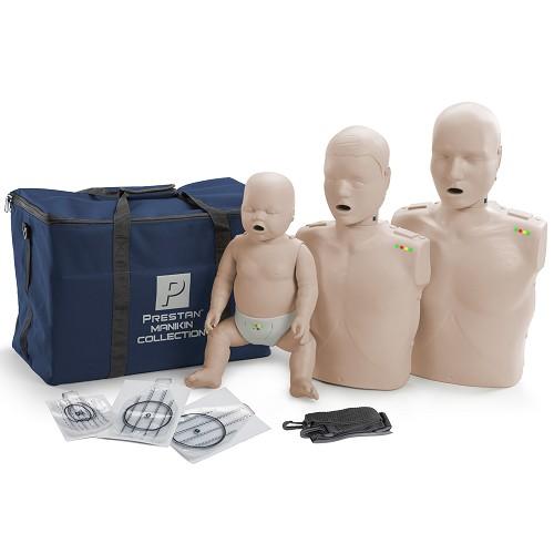 PRESTAN-PP-FM-300M-MS Professional Manikin Collection with CPR Feedback (Medium Skin); contains (1) Professional Adult Manikin, (1) Professional Child Manikin, and (1) Professional Infant Manikin; includes (10) Adult Face-Shield