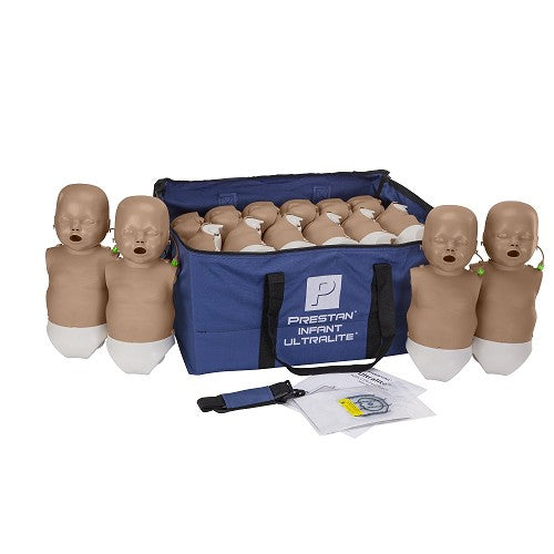 PRESTAN-PP-IULM-1200M-DS Infant Ultralite Manikin with CPR Feedback, 12-Pack (Dark Skin); includes (12) complete Infant Ultralite Manikins, (150) Infant Face-Shield/Lung-Bags, Carry Bag and Instructions"