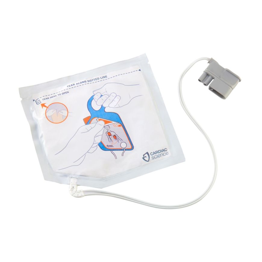 ZOLL-XELAED003C Powerheart G5 Intellisense™ Pediatric Defib Pads. Non-polarized pads for delivery of pediatric defibrillation therapy. For children up to 8 years of age or 55 lbs (25 kg). 2 year shelf life."