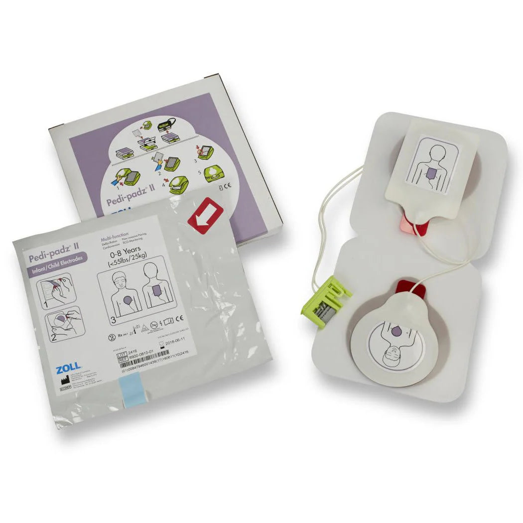 Electrodos multifunción pediátricos ZOLL-8900-0810-01 Pedi•padz II: diseñados para usar con el desfibrilador ZOLL AED Plus®.
